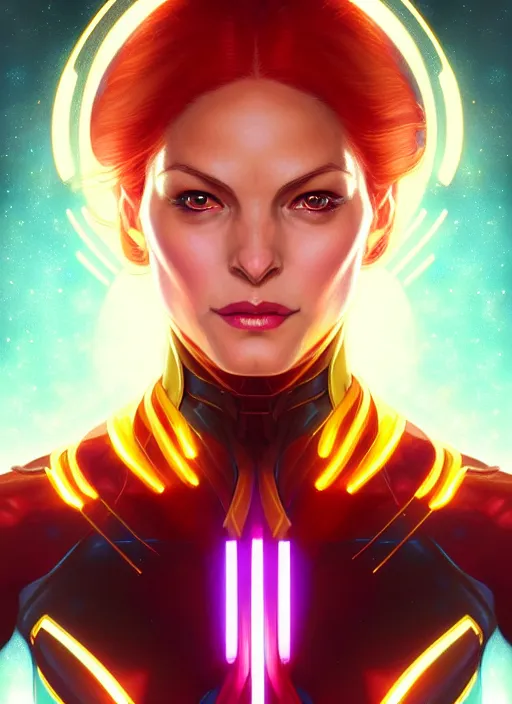 Image similar to symmetry portrait of jean grey from 9 0 s x - men, glowing lights, intricate, elegant, highly detailed, digital painting, artstation, concept art, smooth, sharp focus, illustration, art by artgerm and greg rutkowski and alphonse mucha