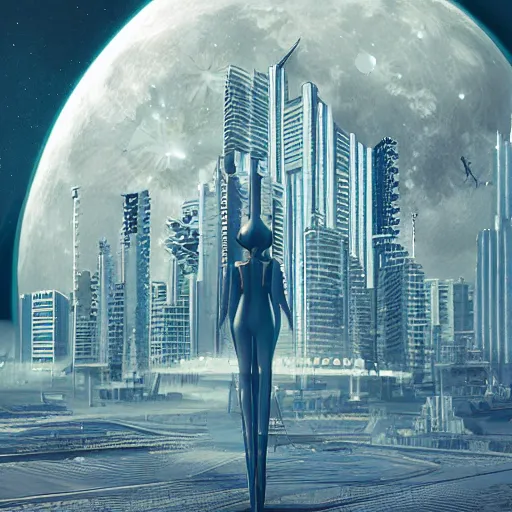 Prompt: city on the moon vehivle designed by ash thorp