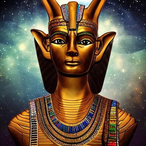 Image similar to anubis, egyptian art, lying in bed, with eyes closed, sparkles all around, fantasy digital art, wow, stunning, hight quality