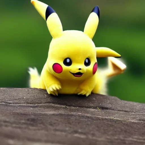 Prompt: a stunning photograph of a pikachu in real life, 8 k hd, incredibly detailed, hd fur, cute mouse pokemon, sent from my iphone ; it has a cold but is happy