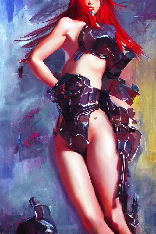 Prompt: full body sexy girl metal armor dynamic poses painting by phuoc quan