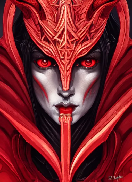 Image similar to symmetry!! brutalist portrait of a red dragon priestess, dark fantasy, intricate, highly detailed, dynamic lighting, digital art, digital painting, artstation, terence nielsen, sharp focus, illustration, art by artgerm and greg rutkowski and moebius, 8 k