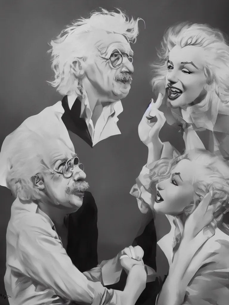 Prompt: Marilyn Monroe meeting Albert Einstein, hyperdetailed artstation cgsociety