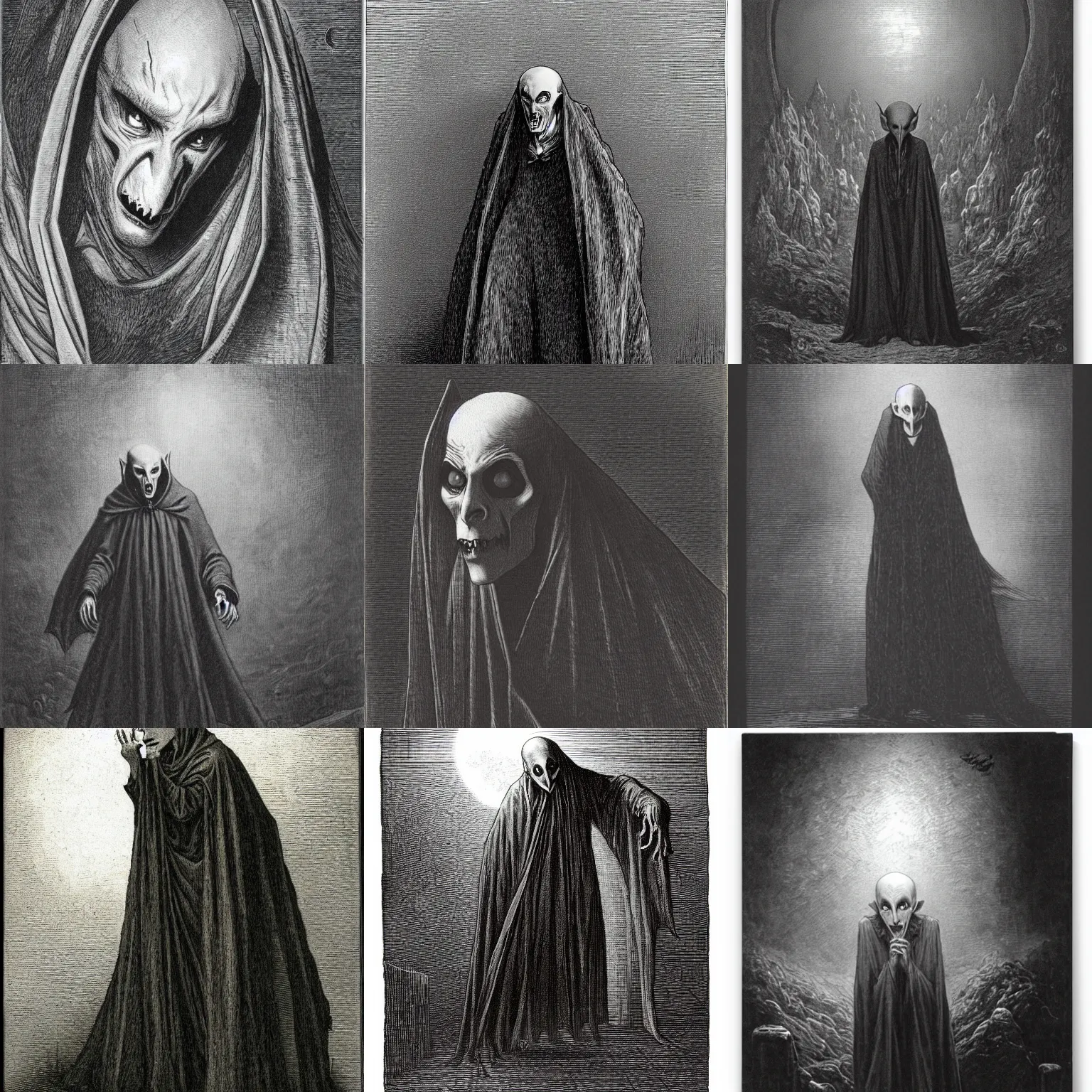 Prompt: nosferatu by gustave dore