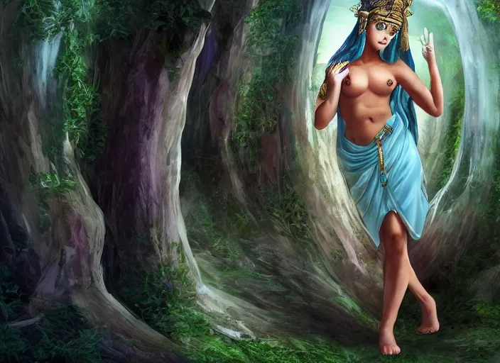 Prompt: a female goddess find forbidden knowledge