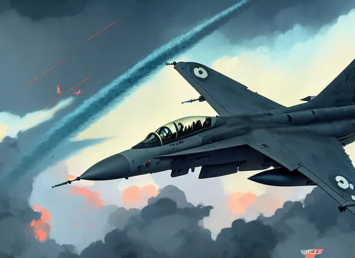 Prompt: portrait of figther jet evading, smoky sky background, lush landscape, illustration concept art anime key visual trending pixiv fanbox by wlop and greg rutkowski and makoto shinkai and studio ghibli and kyoto animation, ace combat 7 skies unknown, f 1 6 mixed panavia tornado, symmetrical