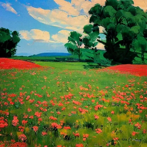 Prompt: This land art has captures the serenity and beauty of a summer day. The sky is a deep blue, and the sun is shining down on the fields of flowers. The colors are very vibrant, and the brushstrokes are very fluid. The overall effect is one of peace and calm. by Coby Whitmore, by Ruan Jia terrifying