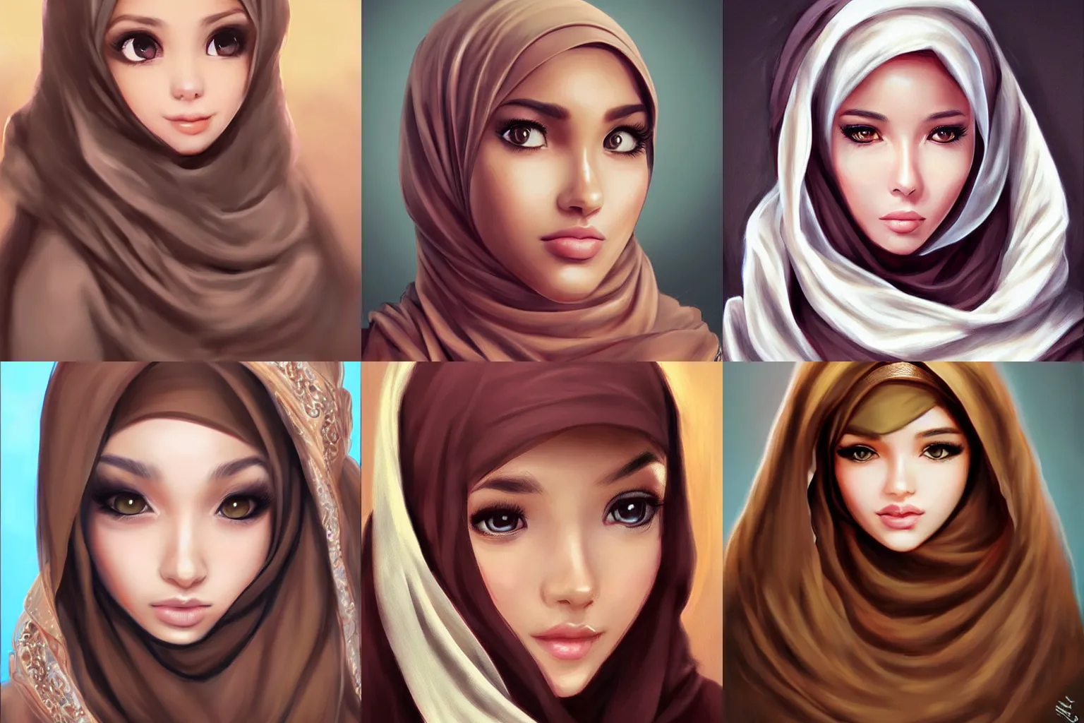 Prompt: brown eyed ciute cat!! wearing hijab!!, beautiful, portrait, by artgerm