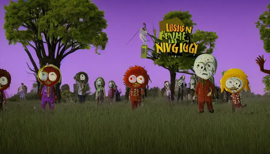 Image similar to night of the living dead by lisa frank's. rotting corpse, zombies, octane render, unreal 5 8 k depth of field, highly - detailed, in the style of south park