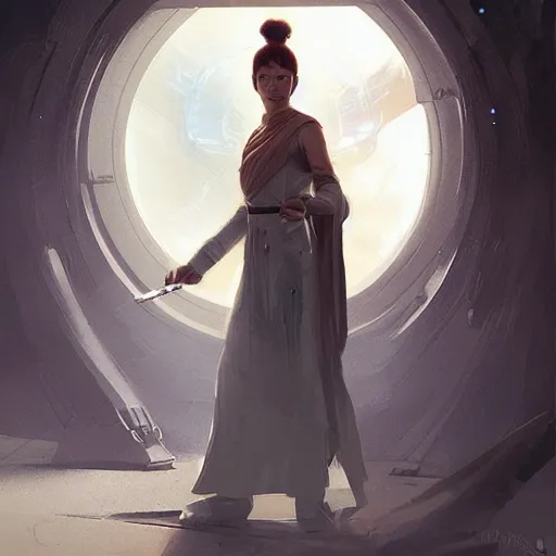 Prompt: beautiful female jedi, by greg rutkowski