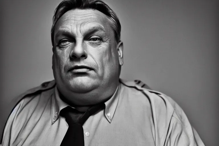 Image similar to overweight viktor orban by peter lindbergh