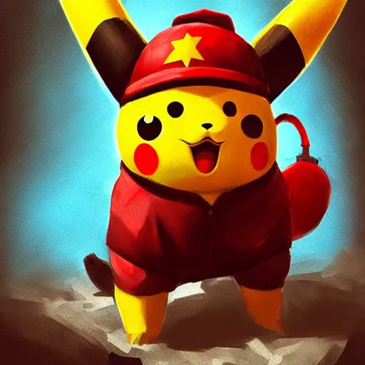 Image similar to portrait of a communist pikachu in team fortress 2 style, epic, fantasy, hd shot, digital portrait, beautiful, artstation, comic style, by artgerm, guy denning, jakub rozalski, magali villeneuve and charlie bowater