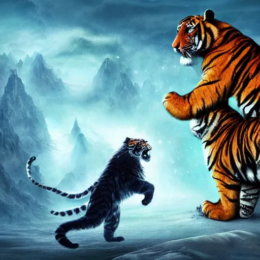Image similar to A Wizard battling a Tiger, Photo Credit: National Geographic, digital art