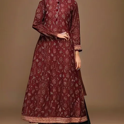 Image similar to a kashmiri paisley design in maroon and beige colors on clothes