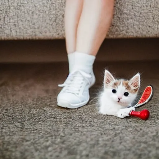 Image similar to cute kitten with a beard wearing bride veil and tennis shoes