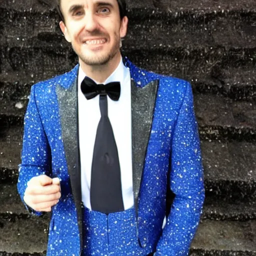 Prompt: photo of a man wearing a galaxy coloured tuxedo