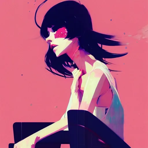 Image similar to a ultradetailed beautiful panting of a stylish woman sitting on a chair, by conrad roset, greg rutkowski and makoto shinkai, trending on artstation