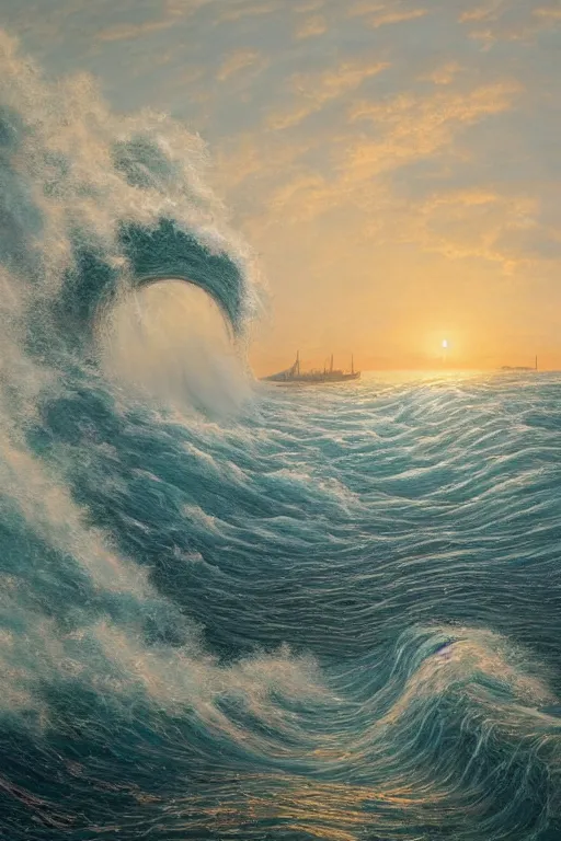 Prompt: the largest ocean wave in the world is about to hit the statue of liberty, oil on canvas, intricate, 8 k highly professionally detailed, hdr, cgsociety