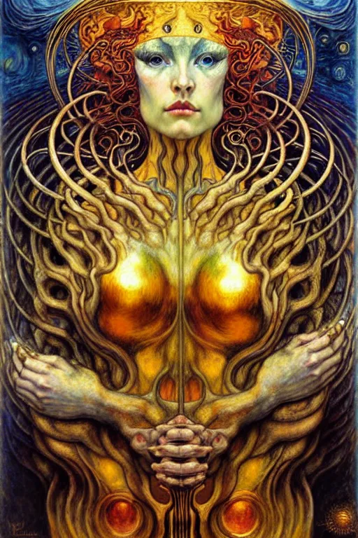 Image similar to Divine Chaos Engine by Karol Bak, Jean Delville, William Blake, Gustav Klimt, and Vincent Van Gogh, symbolist, visionary