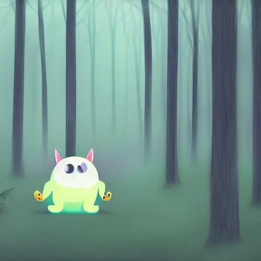 Image similar to A cute little monster in a misty forest art style by Mariko Mori, 4k, 8k