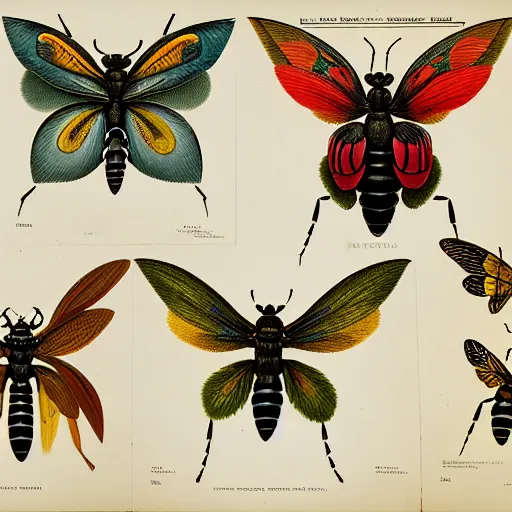 Image similar to vivid, grotesque collection of insects and birds