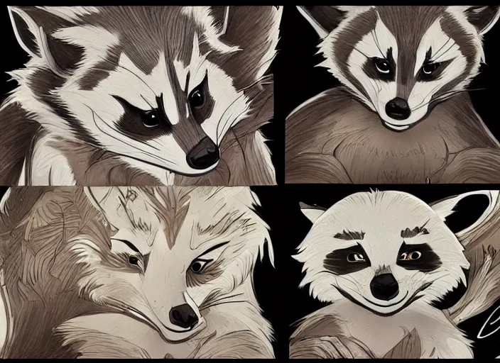 Image similar to lovely raccoon in the style of don bluth, beautiful artwork, shading, high quality disney model sheet detailed