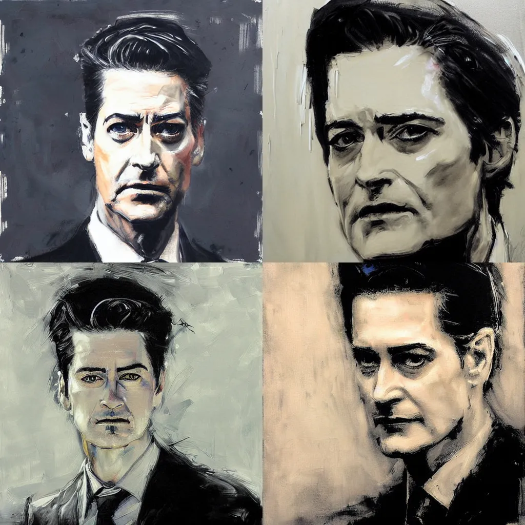 Prompt: painting Dale Cooper is Kyle MacLachlan Twin Peaks by Guy Denning