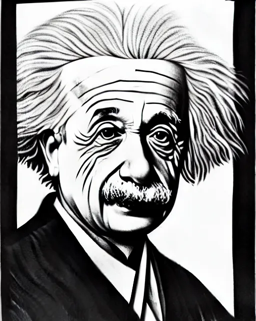 Prompt: albert einstein portrait by m. c. escher