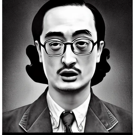 Image similar to A 1950s Colorized Style Poster of Filthy Frank, grainy, realistic, hyperrealistic, very realistic, very very realistic, highly detailed, very detailed, extremely detailed, detailed, digital art, trending on artstation, detailed face, very detailed face, very detailed face, realism, HD Quality, 8k resolution, intricate details, body and head in frame, drawing, inked drawing, poster drawing, neat drawing, 1950s, 50s, in the style of Frank Hampson, in the style of Frank Bellamy, in the style of Dave Gibbons, in the style of Don Lawrence, in the style of Wally Wood, Colorized, 1950s Poster