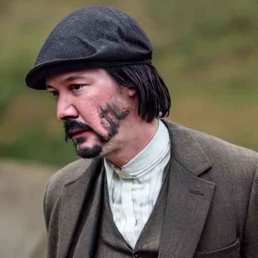 Prompt: Keanu reeves in Peaky Blinders very detail 4K quality super realistic