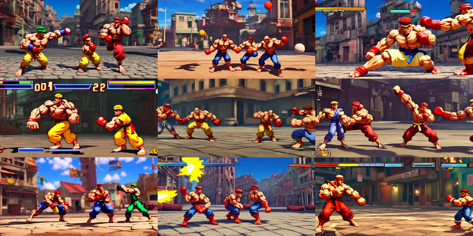 Prompt: ultra wide gameplay screenshot, stop motion clay street fighter, cute