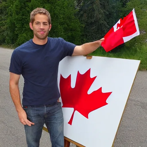 Image similar to Paul Walker waving a Canadian flag, painting