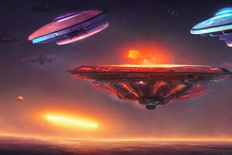 Image similar to ufo mothership being bombarded by multiple missiles, dramatic, concept art, digital painting, trending on artstation, highly detailed, epic composition, 8 k uhd