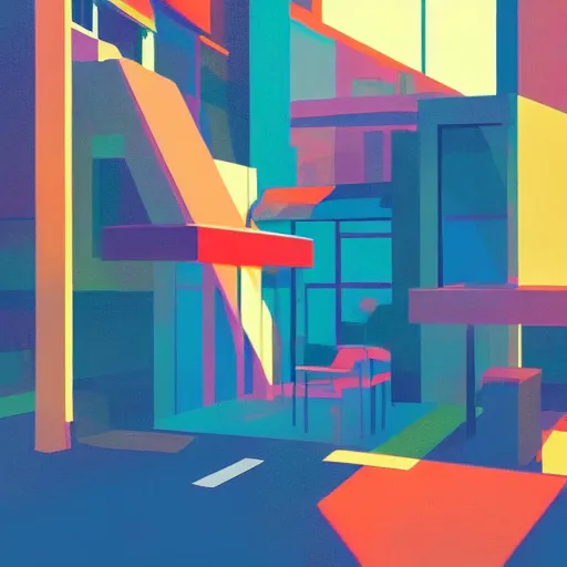 Prompt: 🌈 🛰!!!!! abstract!! by atey ghailan and ( ( edward hopper ) ) bautiful!!! color city flat