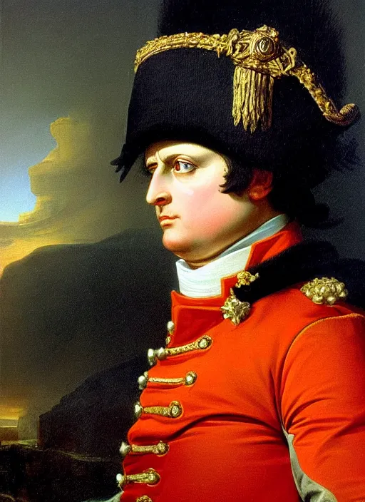 Image similar to grandiose epic portrait of napoleon bonaparte, french emperor, detailed painting by francois gerard and jacques louis david