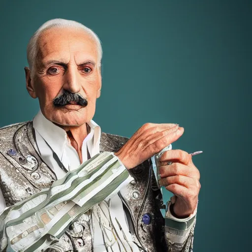 Image similar to old freddie mercury singer at age 9 0 years old, color ( sony a 7 r iv, symmetric balance, polarizing filter, photolab, lightroom, 4 k, dolby vision, photography award ), vogue, perfect face, movie poster