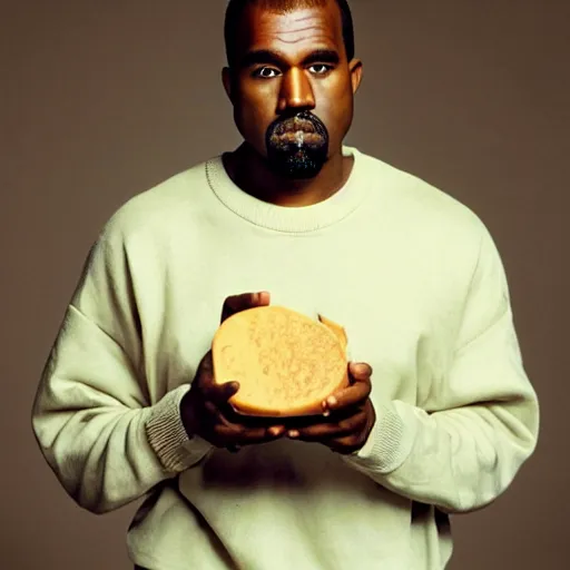 Prompt: Kanye West holding cheese for a 1990s sitcom tv show, Studio Photograph, portrait C 12.0