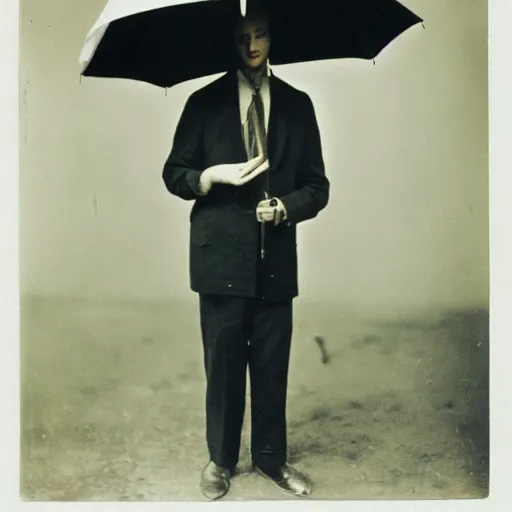 Image similar to young man holding an umbrella, 14mm high-resolution color photo