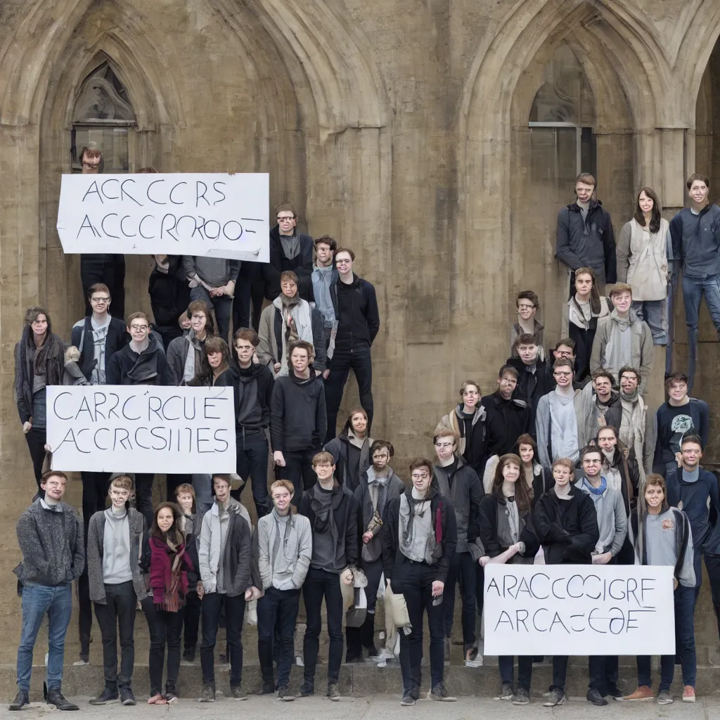 Image similar to a group of students stand in front of the cambridge architecture studio by mole architects, holding a sign with the words ARCSOC 2022–23