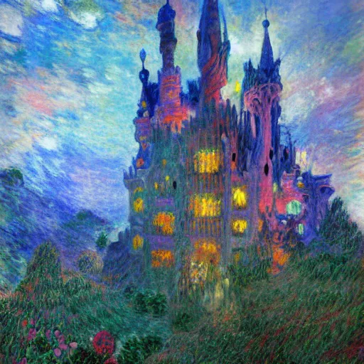 Prompt: antonio gaudi i cornet style castle, dream, colorful, cosy wilderness, highly detailed, sharp focus, illustration by makoto shinkai, monet painted