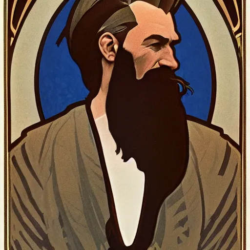 Prompt: a stylized portrait of John Brown with a long beard, stylized, volumetric light from below, hyperdetailed concept art by Bilquis Evely and Alphonse Mucha, 8k