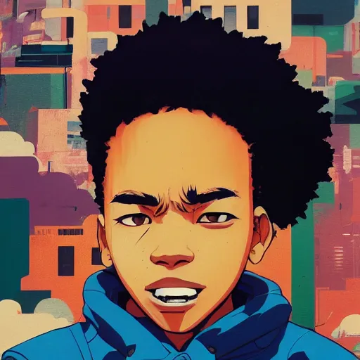 Image similar to The Boondocks profile picture by Sachin Teng, asymmetrical, Organic Painting , Matte Painting, geometric shapes, hard edges, graffiti, street art:2 by Sachin Teng:4