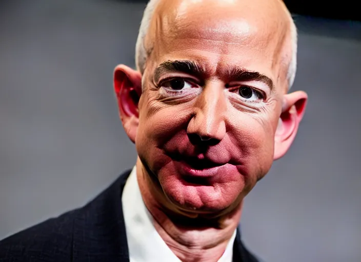 Image similar to jeff bezos with goat horns growing out of his forehead