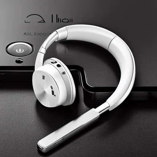 Image similar to product photoshoot of clean modern hand crafted aipods pro max beats headphones colot metal white silver with black leather padding well design ultrareallistic detailed high quality 8 k photorealistic ultra realistic