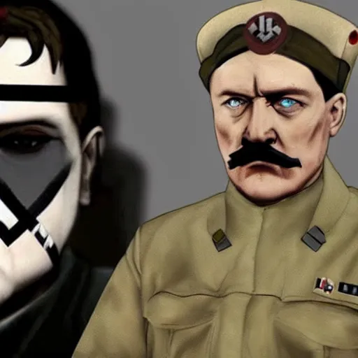 Image similar to adolf hitler as solid snake in metal gear solid