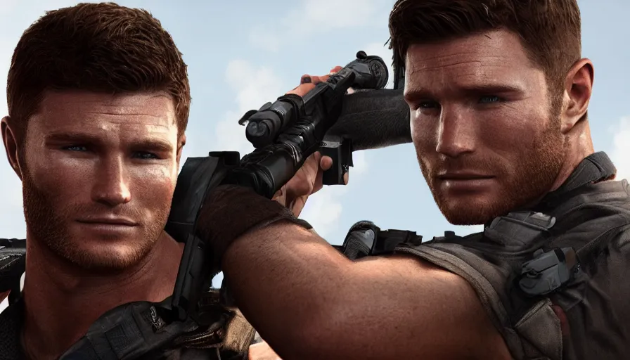 Image similar to Scott Eastwood is Chris Redfield, hyperdetailed, artstation, cgsociety, 8k