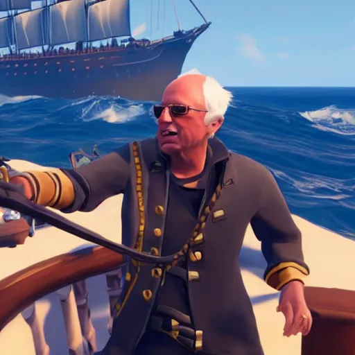 Image similar to Gameplay screenshot of Bernie Sanders in Sea of Thieves, Unreal Engine