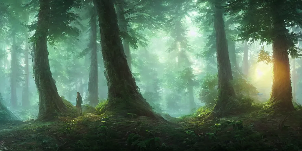 Image similar to a forest, detailed oil painting, hyperrealistic, breathtaking, volumetric lighting, Studio Ghibli, Jessica Rossier, digital art, octane render, epic composition, trending on artstation, masterpiece