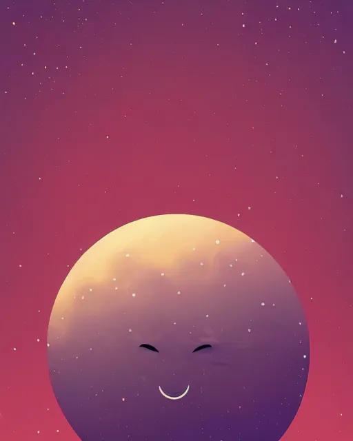 Image similar to beautiful painting of a smiling moon at night, art by mike winkelmann, illustration, highly detailed, simple, smooth and clean vector curves, no jagged lines, vector art, smooth, artstation