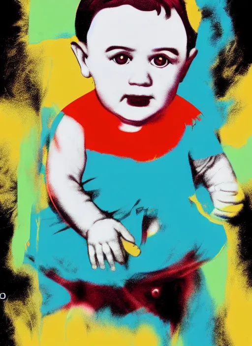 Prompt: baby hitler by andy warhol, poster, illustration, airbrush, detailed pop art